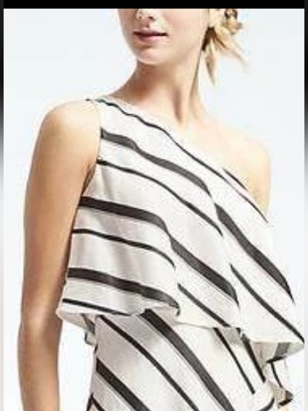 Banana Republic One Shoulder Top Dark Grey And White Striped Size 10 NWT